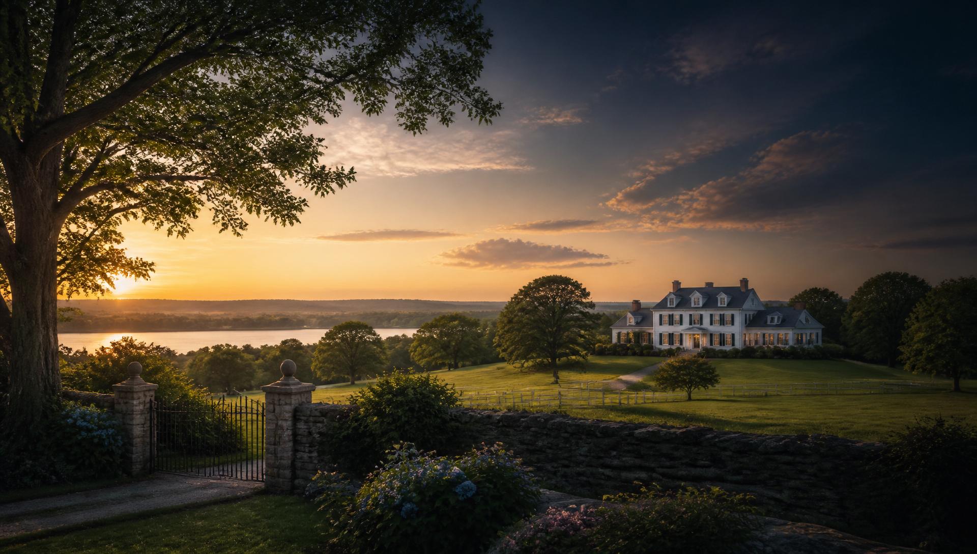 Sunset over a Maryland countryside estate, symbolizing long-term financial stability